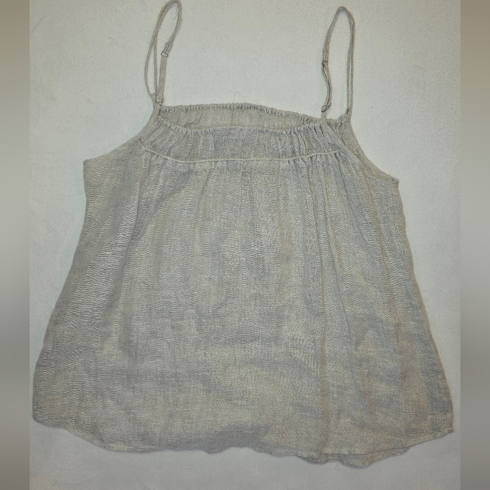 Eileen Fisher Natural Linen Gauze Cami Shirring Lightweight Camisole Top - Picture 6 of 6